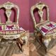Venetian Lacquered Rococo-Style Armchairs with Hand-Painted Floral Décor and Theater-Inspired Upholstery, Set of 2