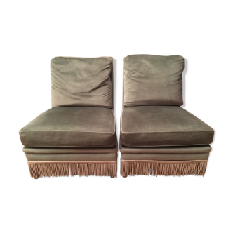 Pairs of armchairs with fringes
