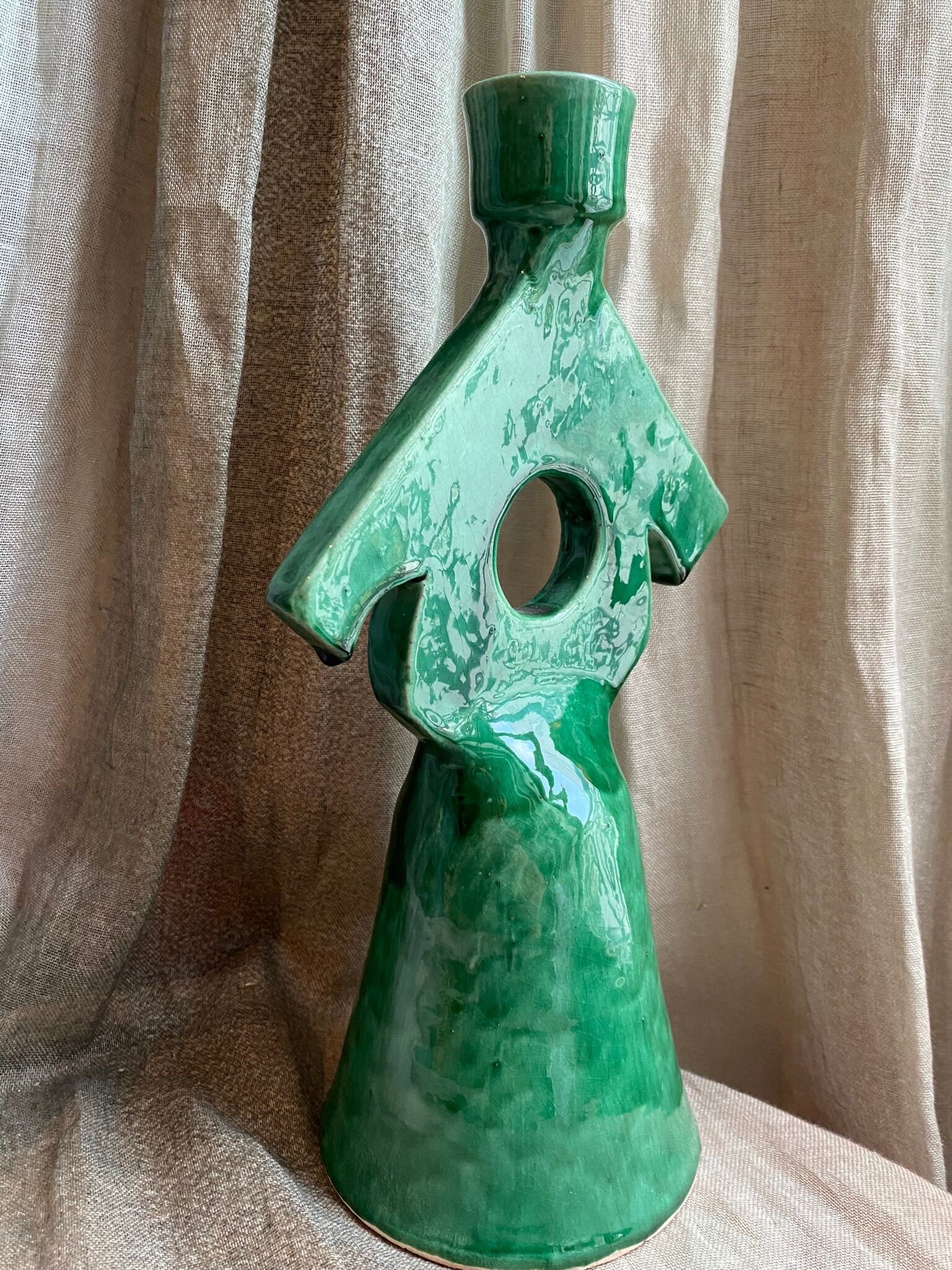 Berber candle holder in green glazed terracotta