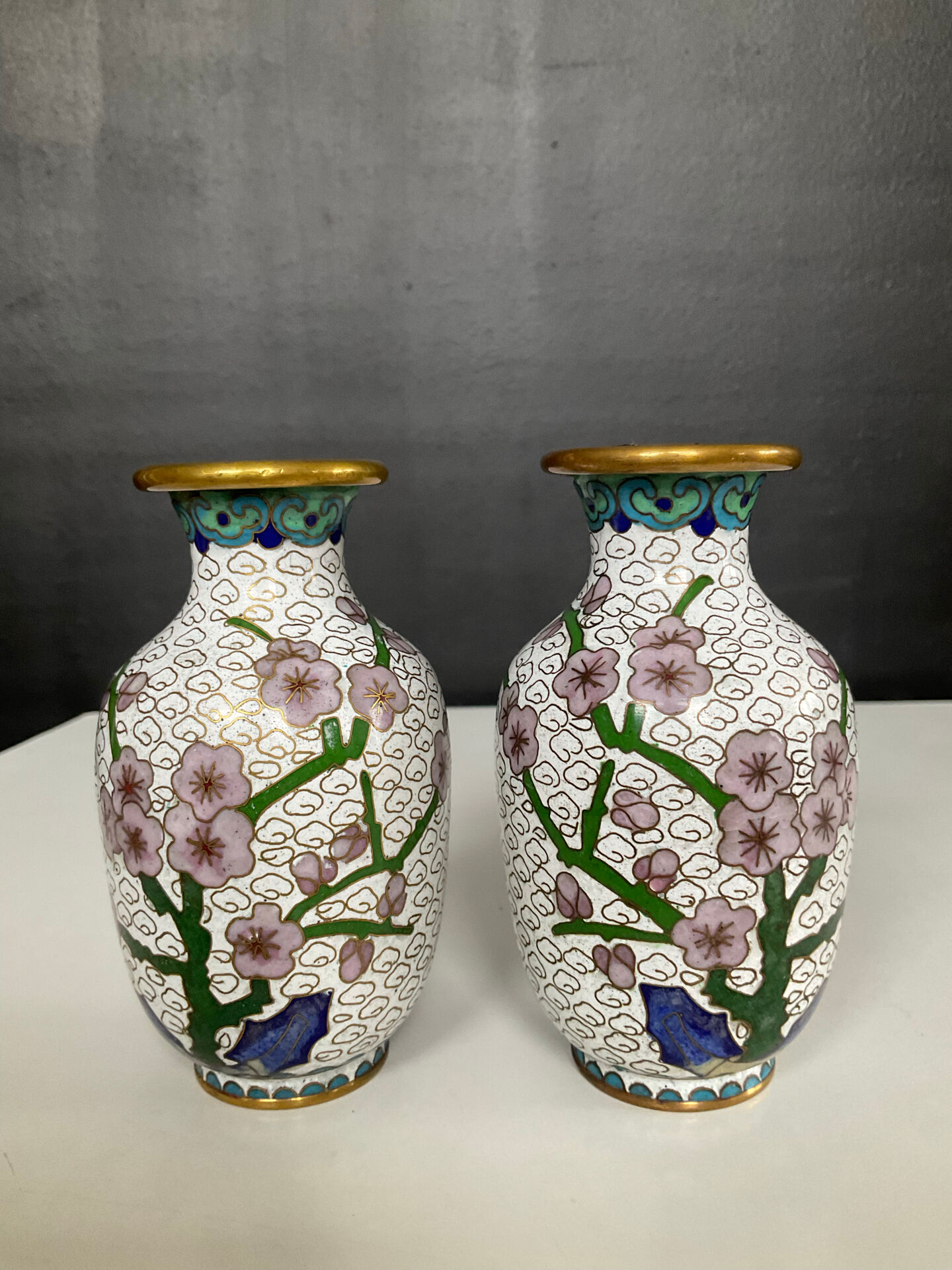 Pair of small vintage cloisonné vases