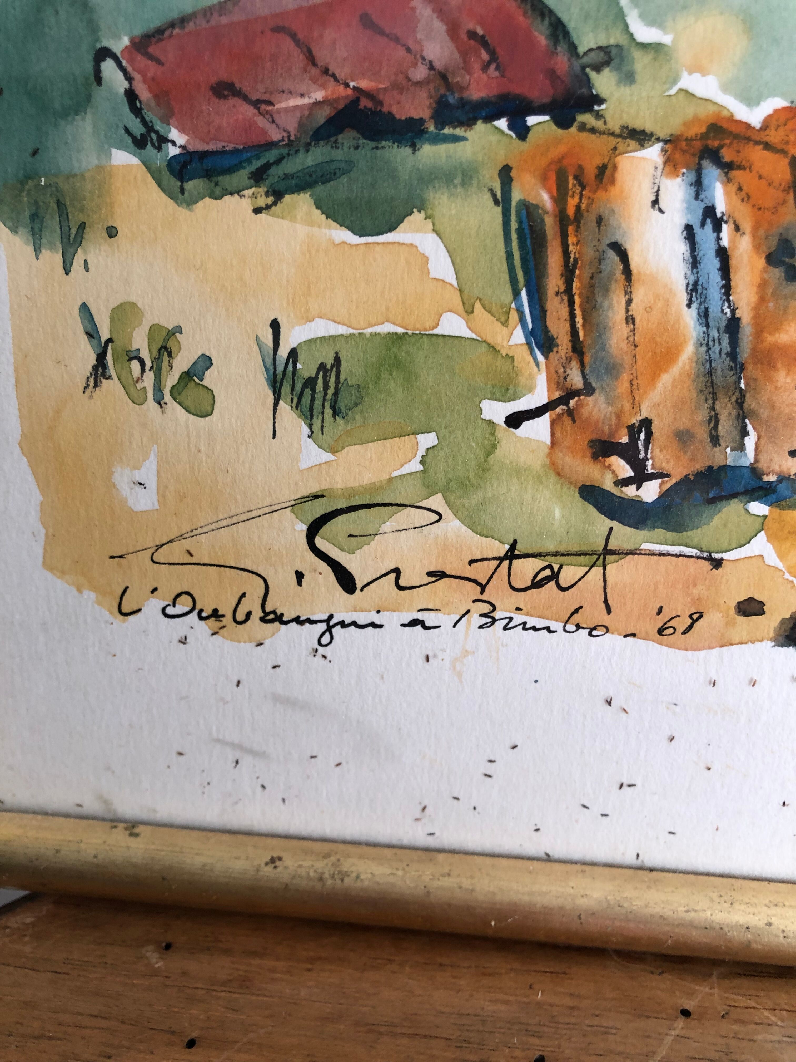 Watercolor by Georges Prestat River in Central African Republic