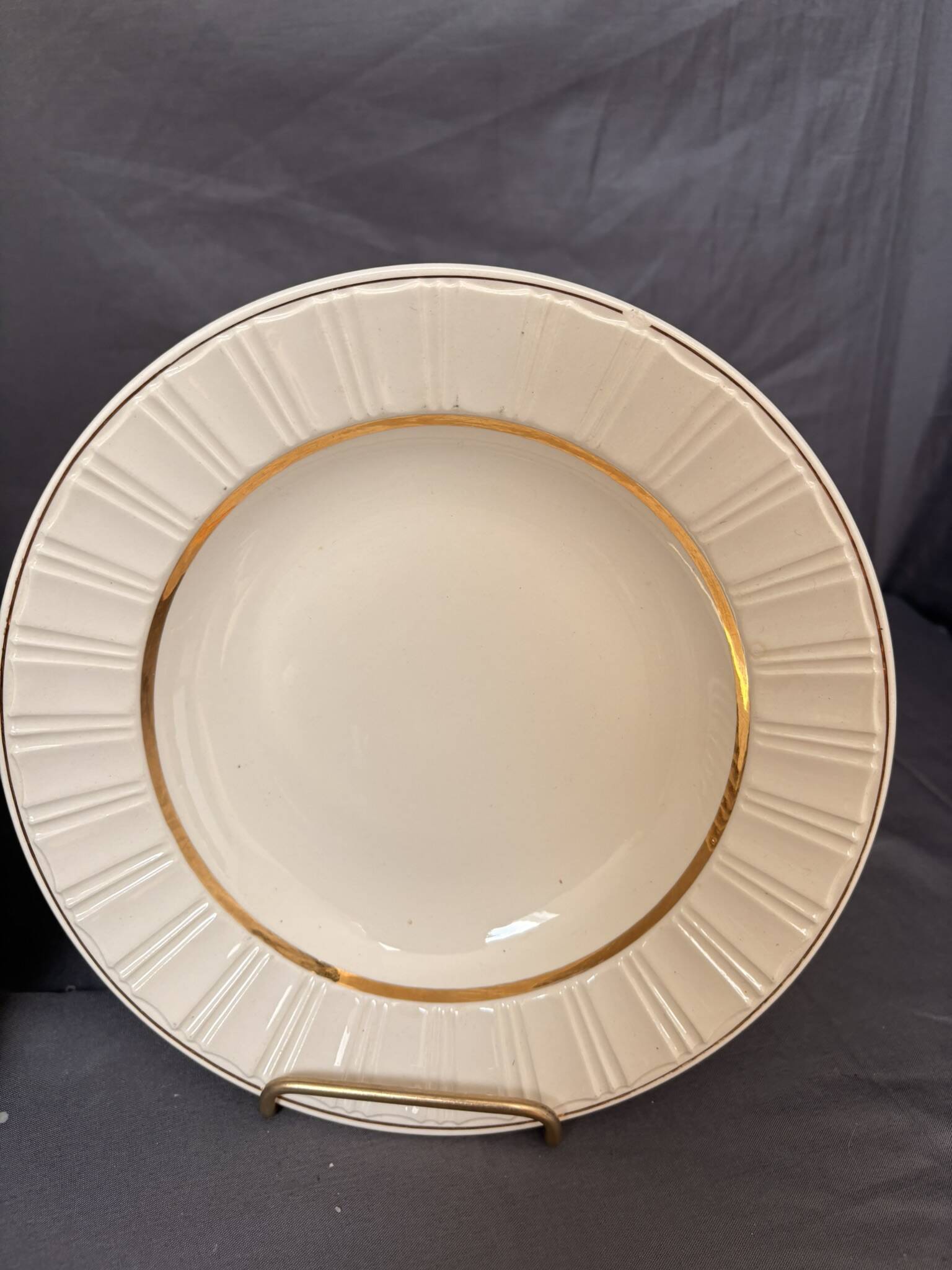Ancien 10x Assiette Creuse Villeroy Boch Beige Doré Mettlach France Saar Ec