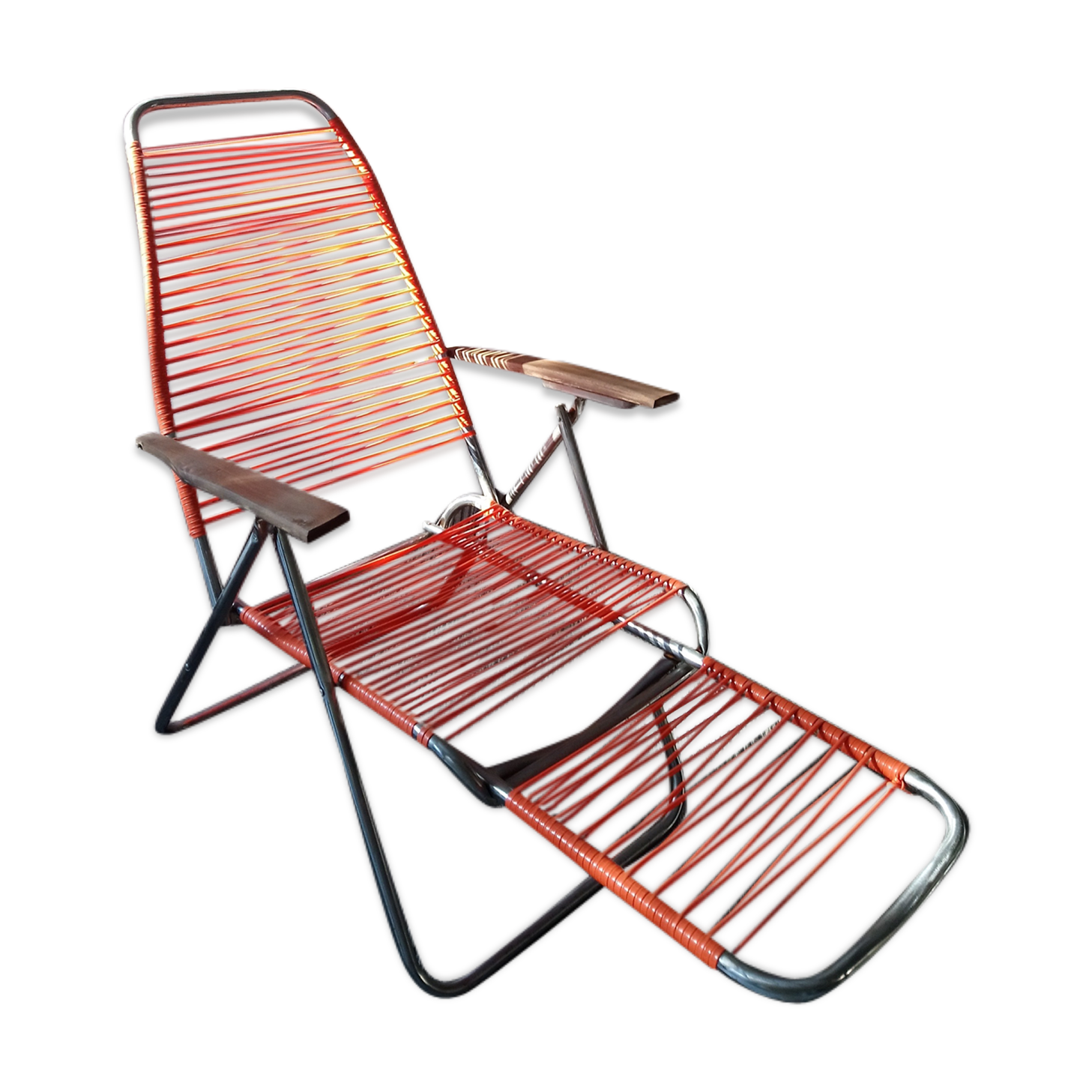 Chaise longue multi position en scoubidou années 70