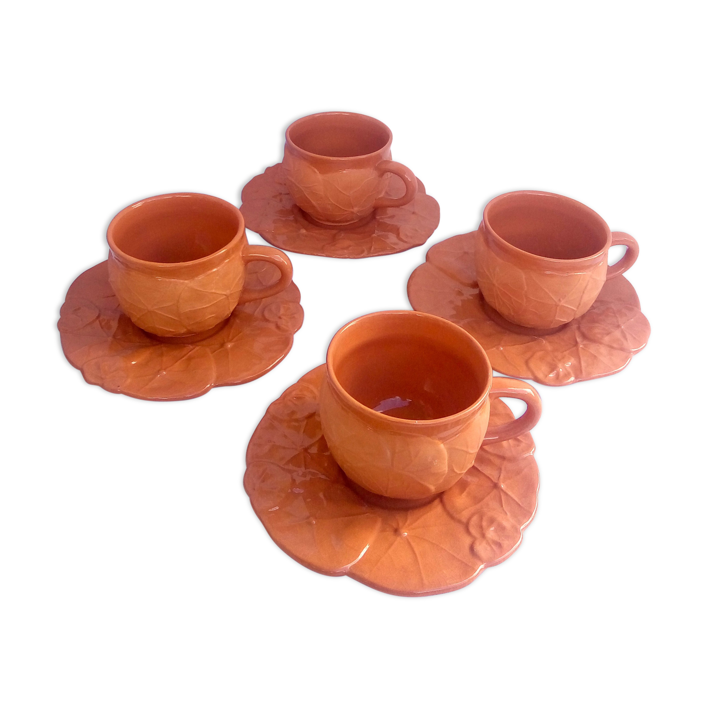 Lot of 4 cups terracotta earth foliage