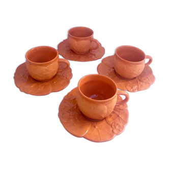 Lot of 4 cups terracotta earth foliage