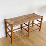 Vintage bench in wood and straw