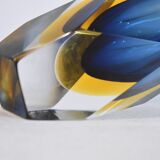 Midcentury faceted Murano glass strong blue and yellow sommerso vase