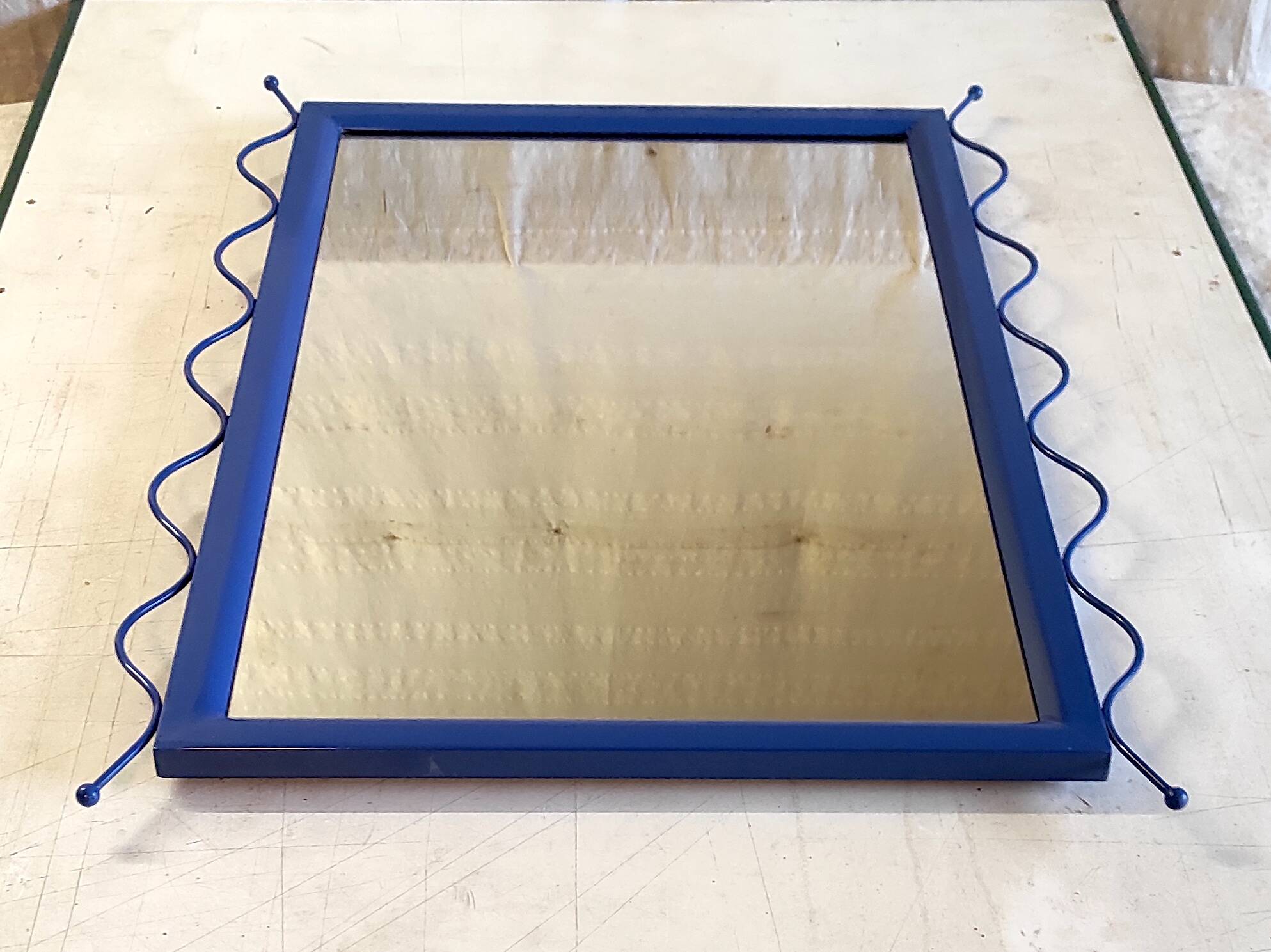 Mirror in blue metal - 1980s/90s