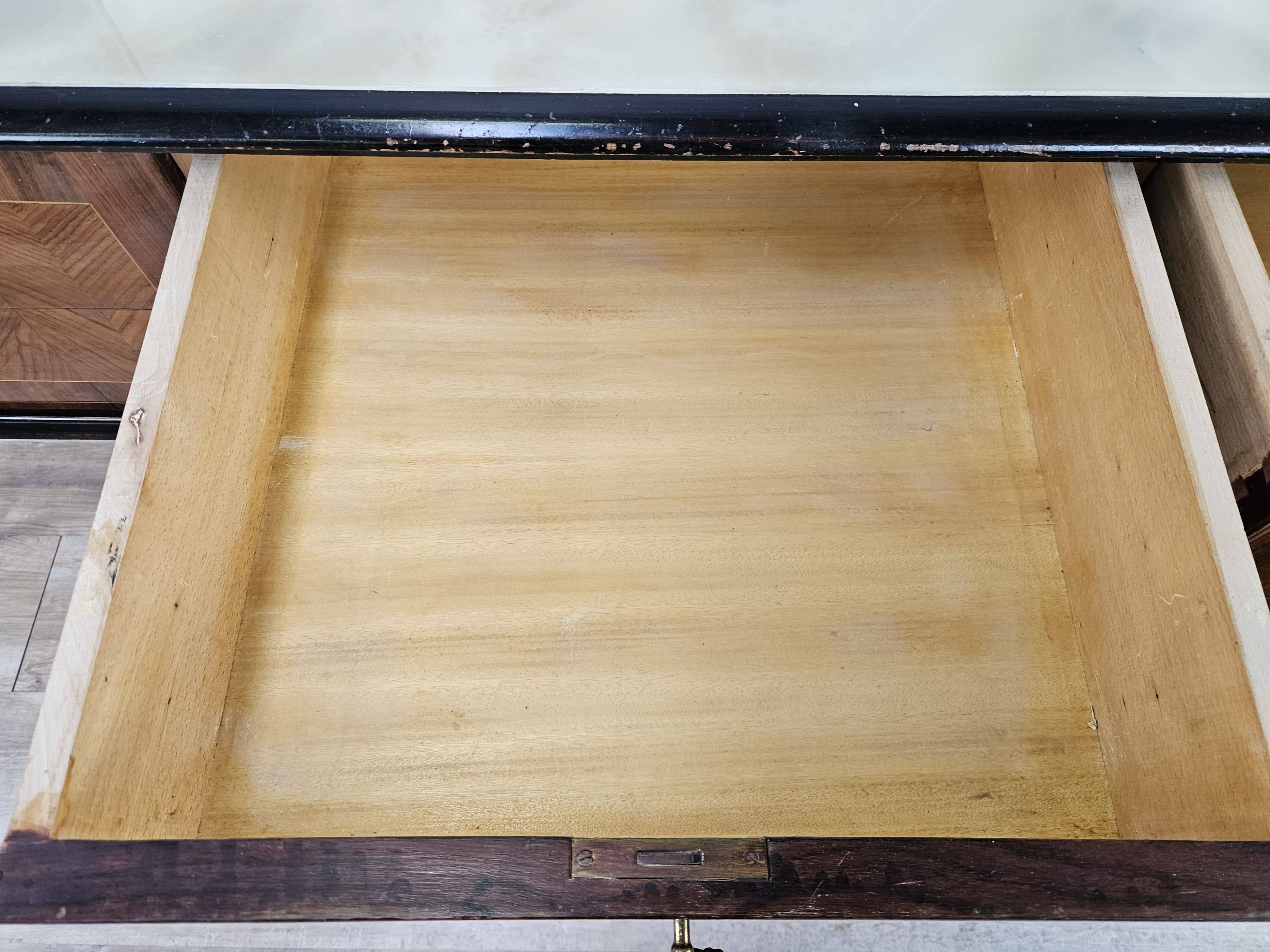 1960s bedroom dresser with six drawers and glass top