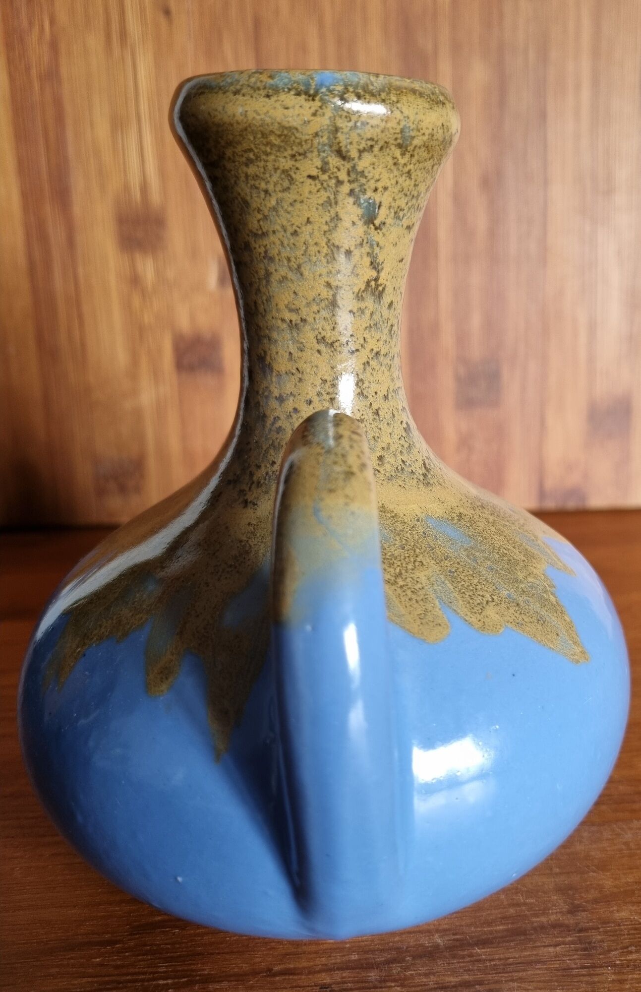Vintage Alpho vase with beige flame blue ceramic handles