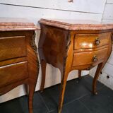 Pair of Louis XV style curved bedside tables in marquetry