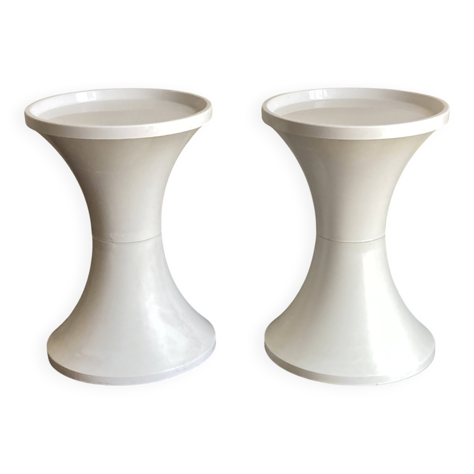 Pair of bedside tables 1970 Space Age in white ABS