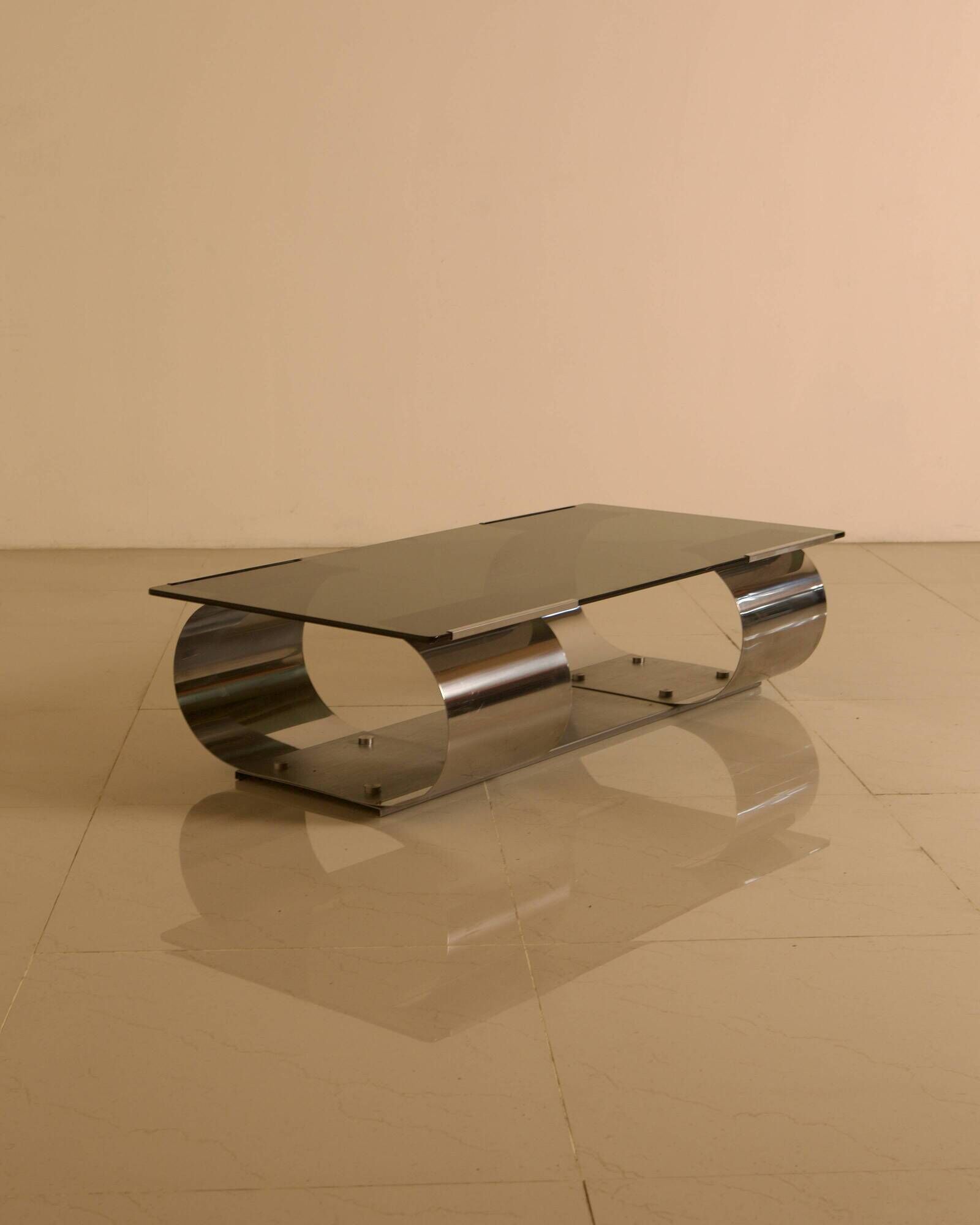 Glass and metal coffee table by Francois Monnet for Kappa Italia 70's