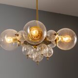 Glass and brass chandelier, Jaroslav Bejvl, 1970s, Czechoslovakia