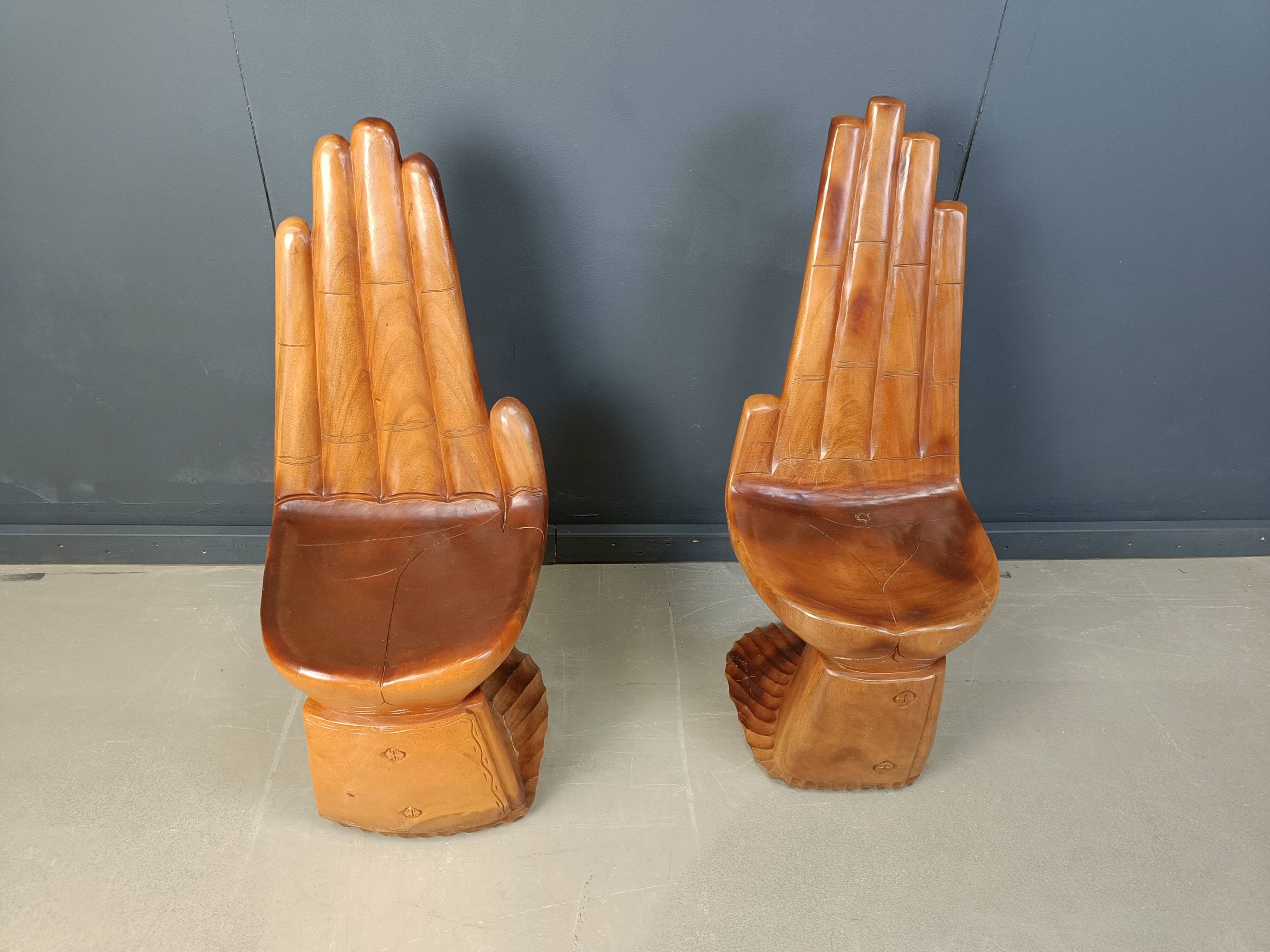 Pair of hand shaped teak chairs, 1970s