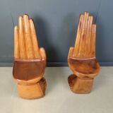 Pair of hand shaped teak chairs, 1970s