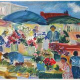 Nancy DELOUIS: The Flower Market, original signed lithograph