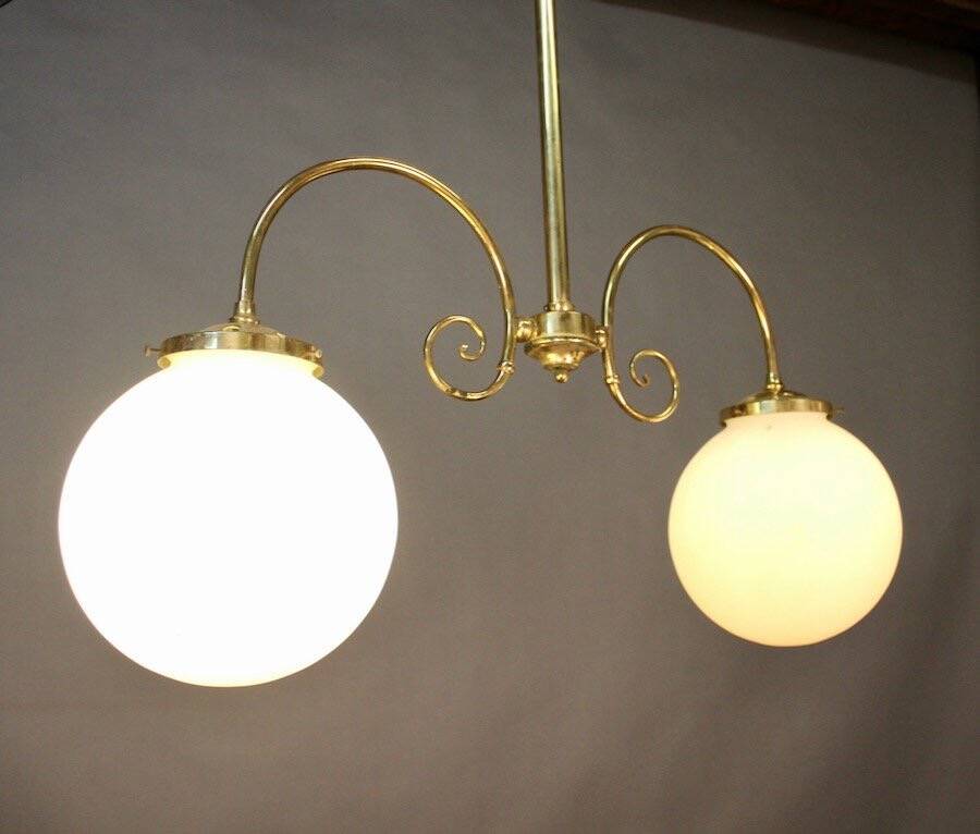 Brasserie chandelier with two white opalines