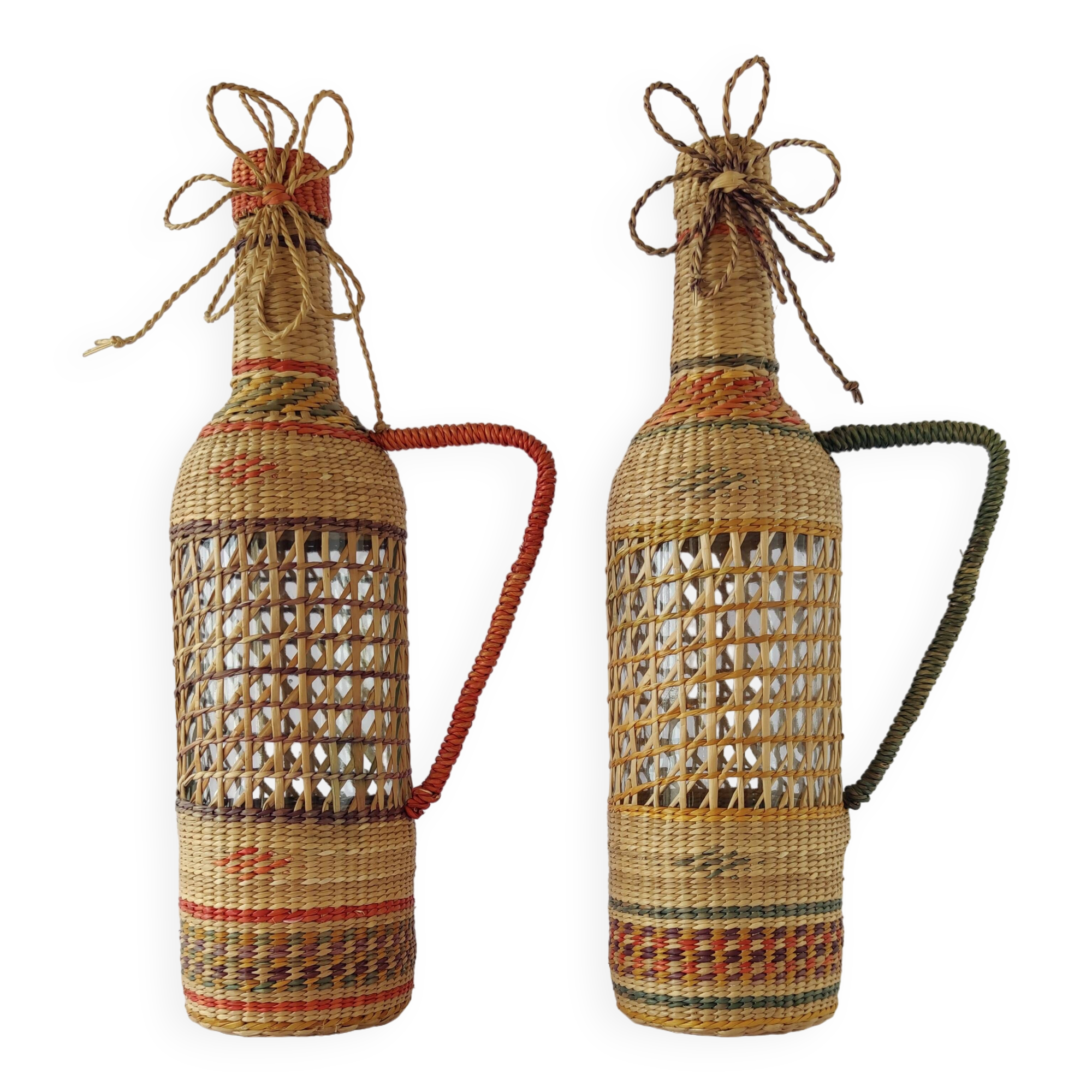 Bouteilles tressées Osier Vintage Origine Viêtnam