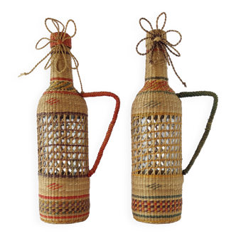 Vintage Wicker Woven Bottles Origin Vietnam