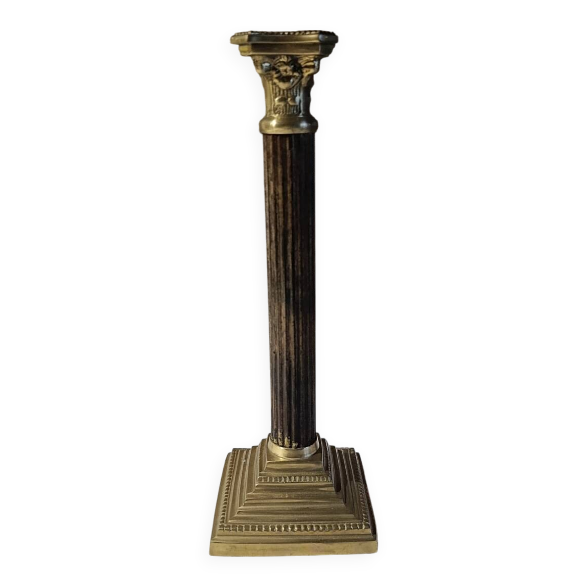 Golden brass candlestick, Corinthian style, vintage