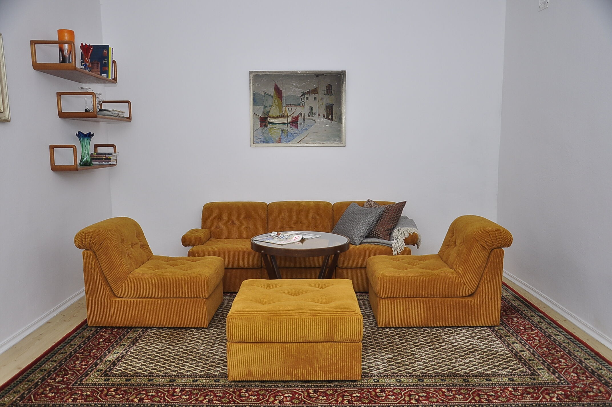 Yellow corduroy modular sofa, 1970s, set of 6