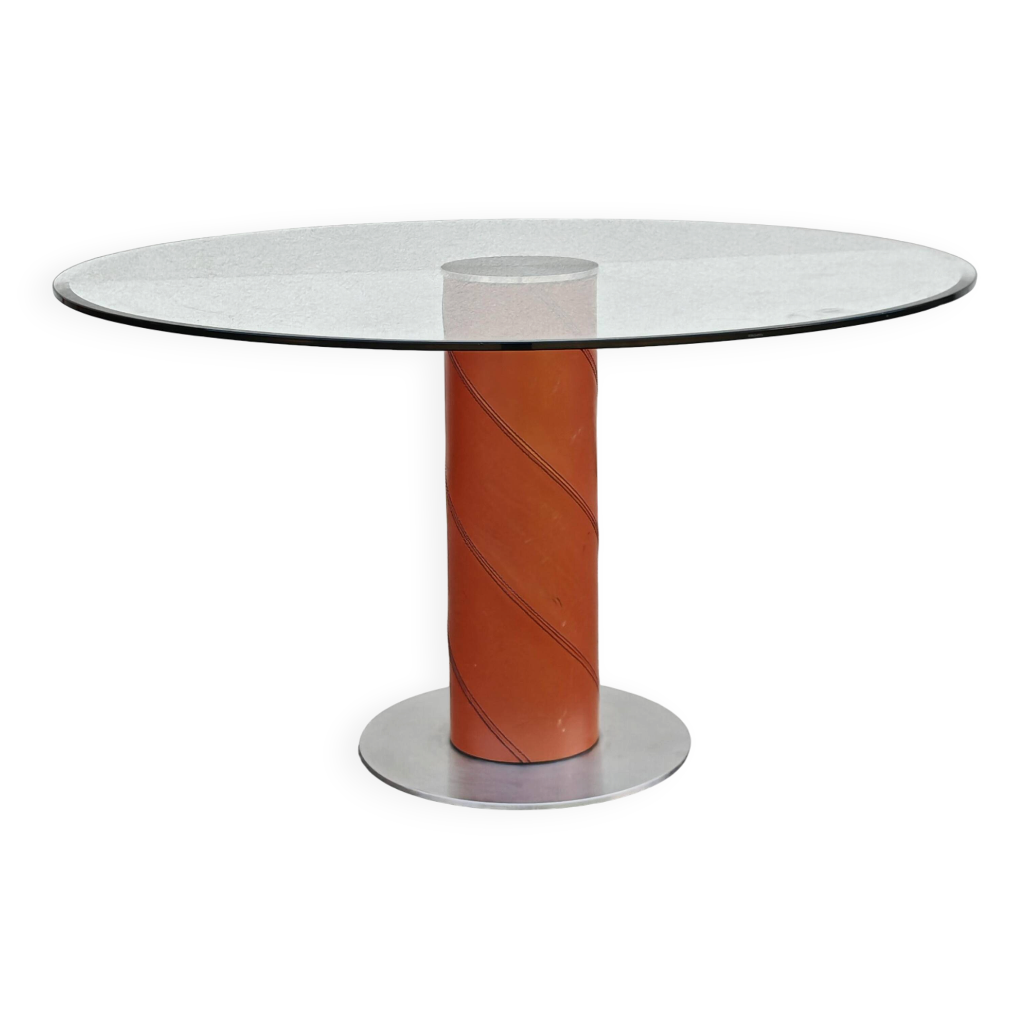 Postmodern dining table in leather and glass by Giancarlo Vegni for Fasem.