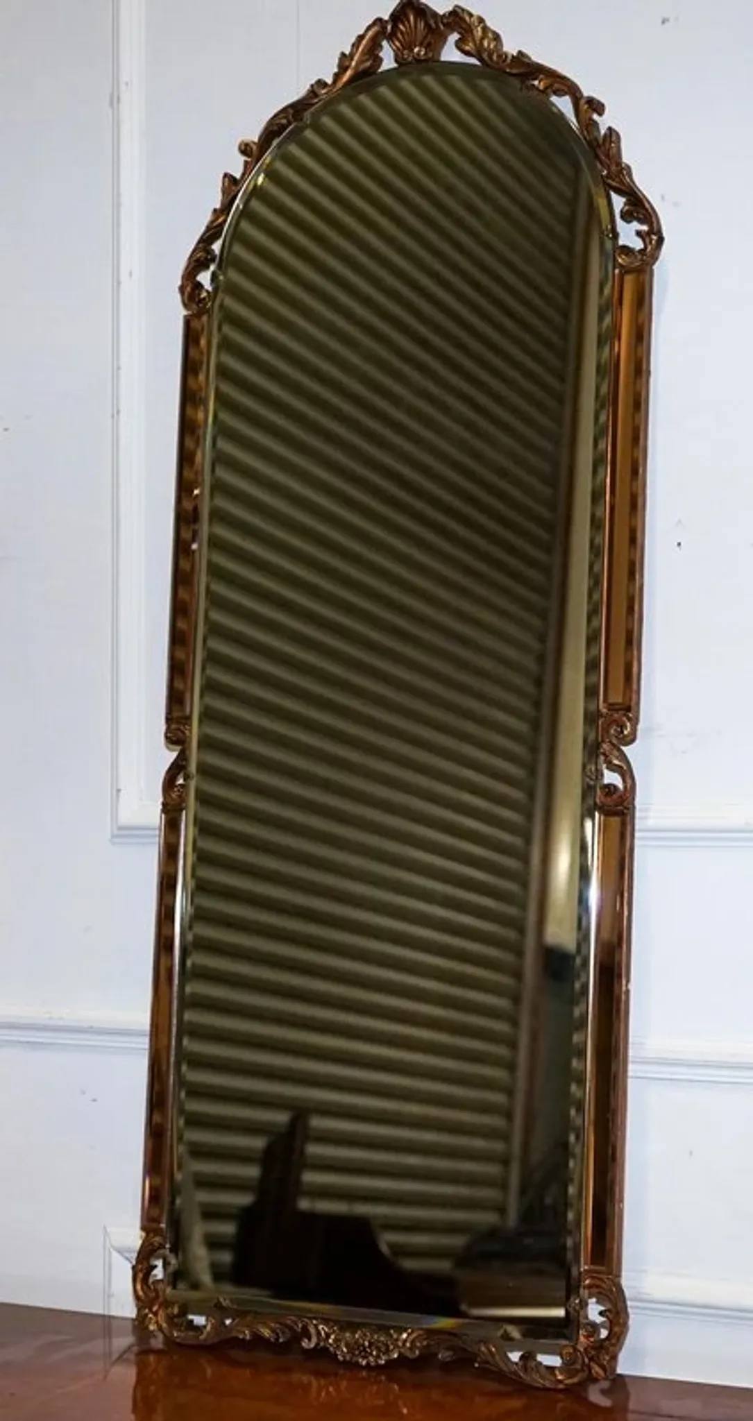 Vintage Art Deco Mirror with Bevelled Glass Panels in Peach by Atsonea, 1960s