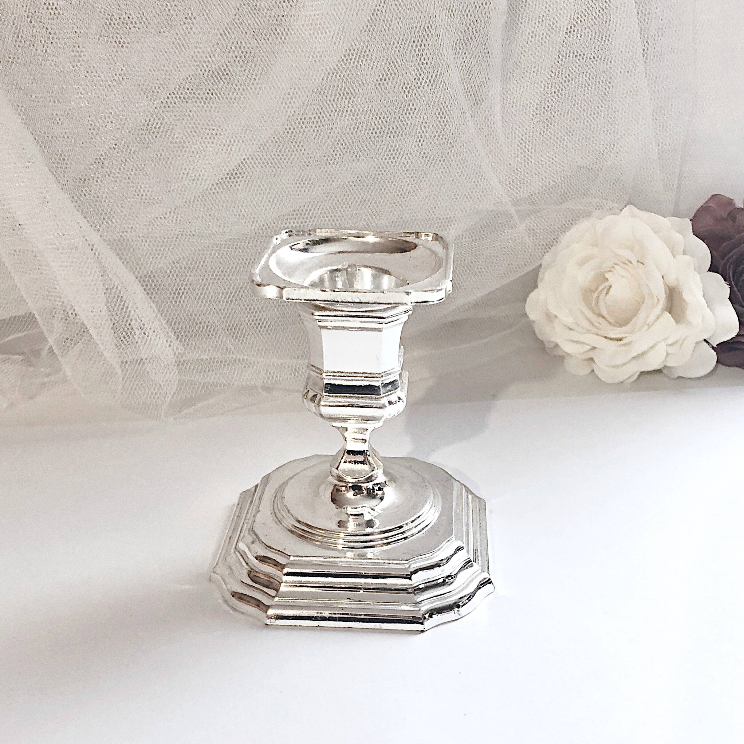 Candle holder on silver metal base Regency Style 20th West Germany