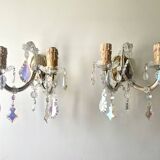 Pair of Marie Thérèse double wall lights in Bohemian crystal