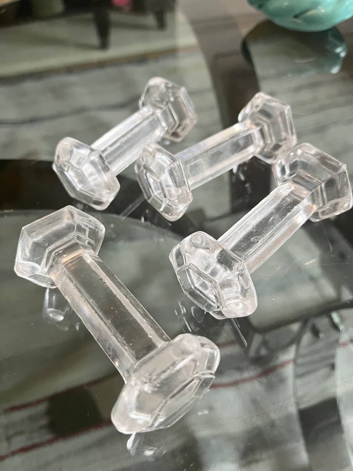 Set of 4 old glass knife holders