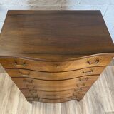 Curved face chest of drawers 7 drawers Scandinavian vintage lacquered walnut, 60s