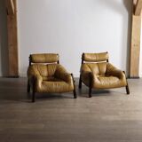 Percival Lafer MP-81 lounge chairs in yellow leather, Brazil 1970s
