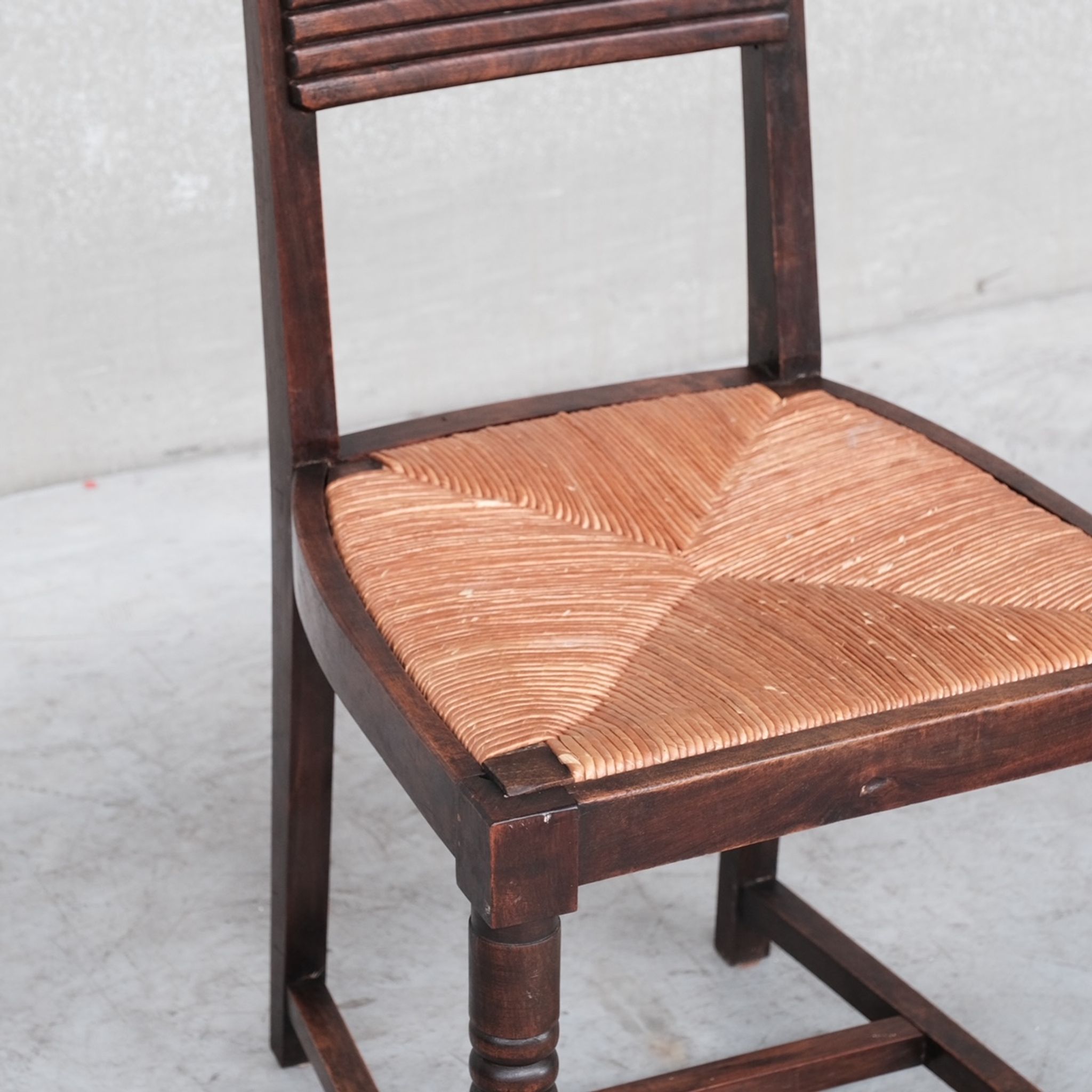 Set of six rush mid-century dining chairs