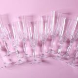 Set of 10 Vintage Crystal Champagne Flutes, Clear Italian Stemware