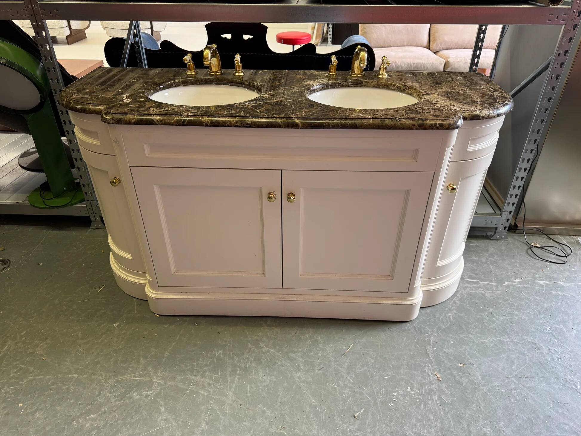 Classic double bathroom cabinet with marble top and gold fittings