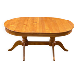 Round oval farmhouse table in solid pine wood, extendable 200cm