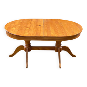 Round oval farmhouse table in solid pine wood, extendable 200cm