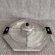 Art Deco silver-plated metal and glass serving platter for appetizers.