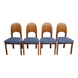 Vintage eetkamerstoelen Holstebro Denmark Teakhout nieuwe stoffering blauw