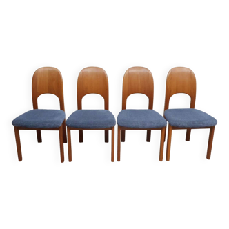 Vintage eetkamerstoelen Holstebro Denmark Teakhout nieuwe stoffering blauw