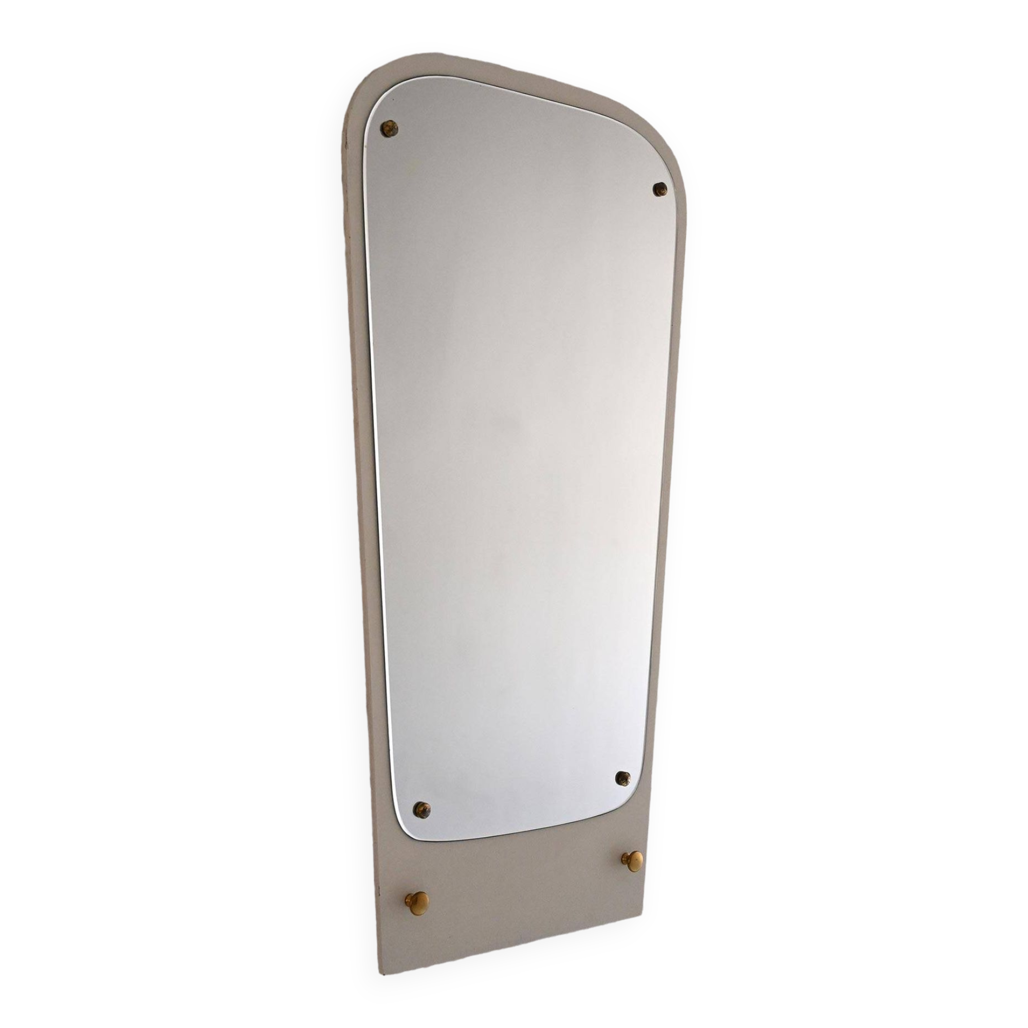 Decorative mirror with white painted wooden frame and gold details