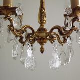 Vintage french brass 4 light chandelier assorted faceted crystal 4007