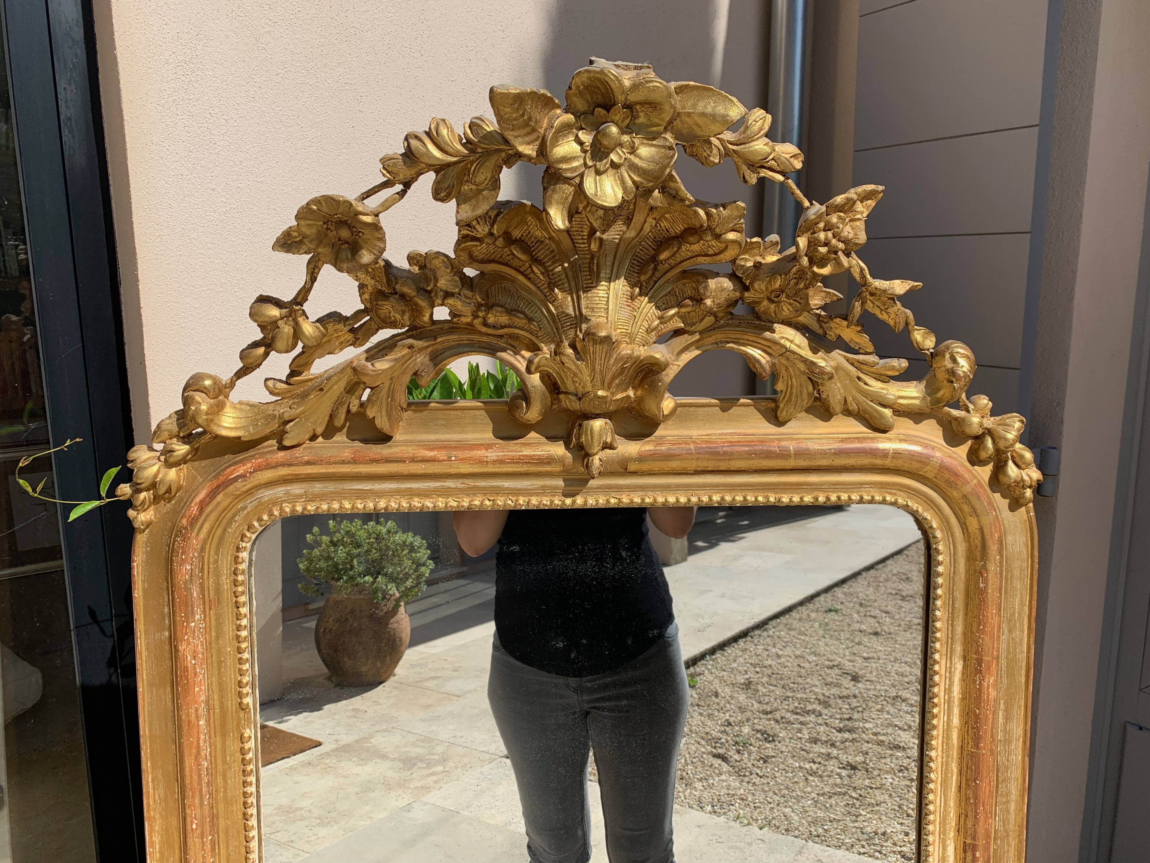 Napoleon iii mirror from the 19th century, large model, in gilded wood, height: 156 cm