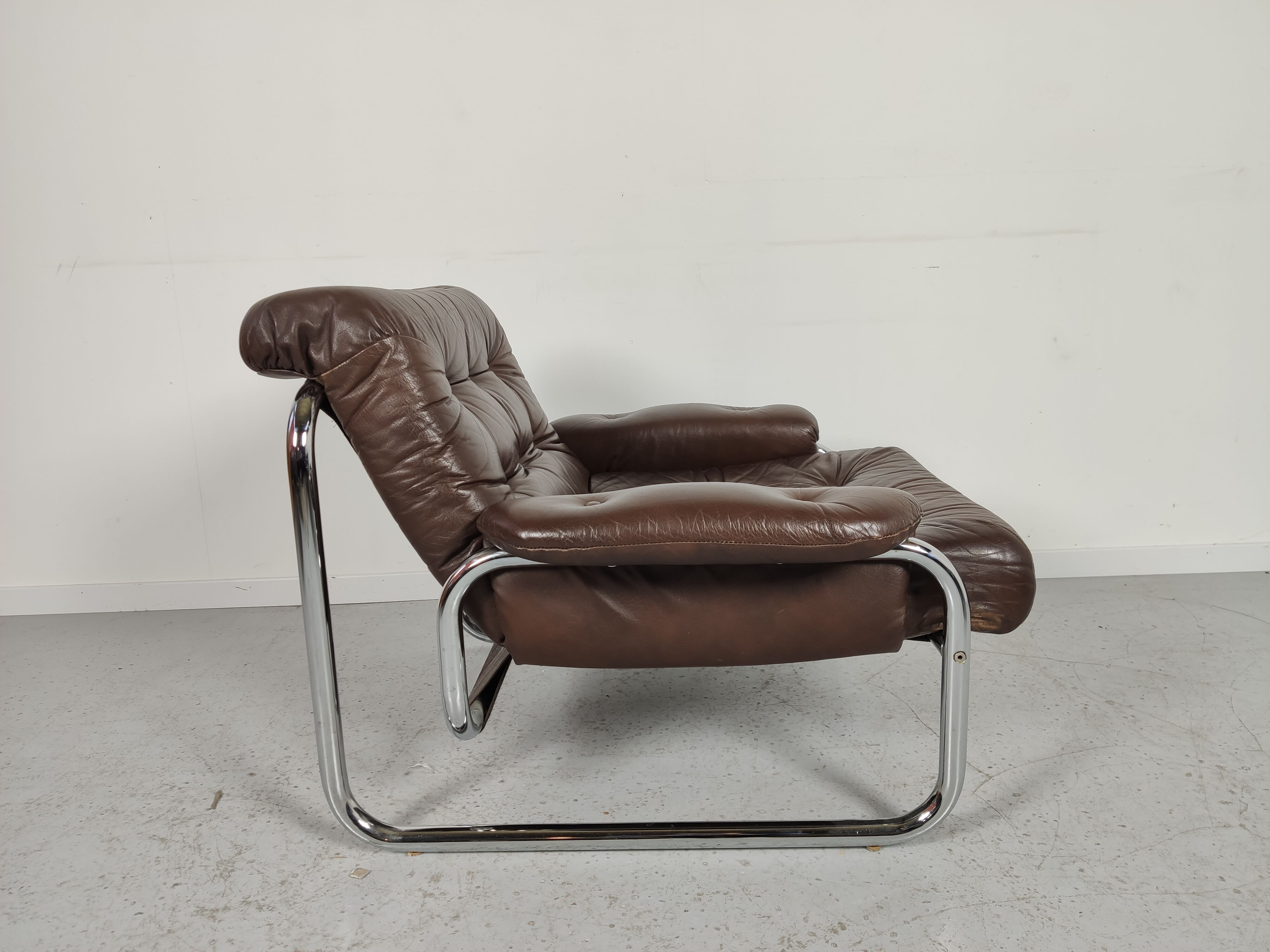 Sofa and 2 armchairs by Johan Bertil Ugggstrom 1970s chrome leather