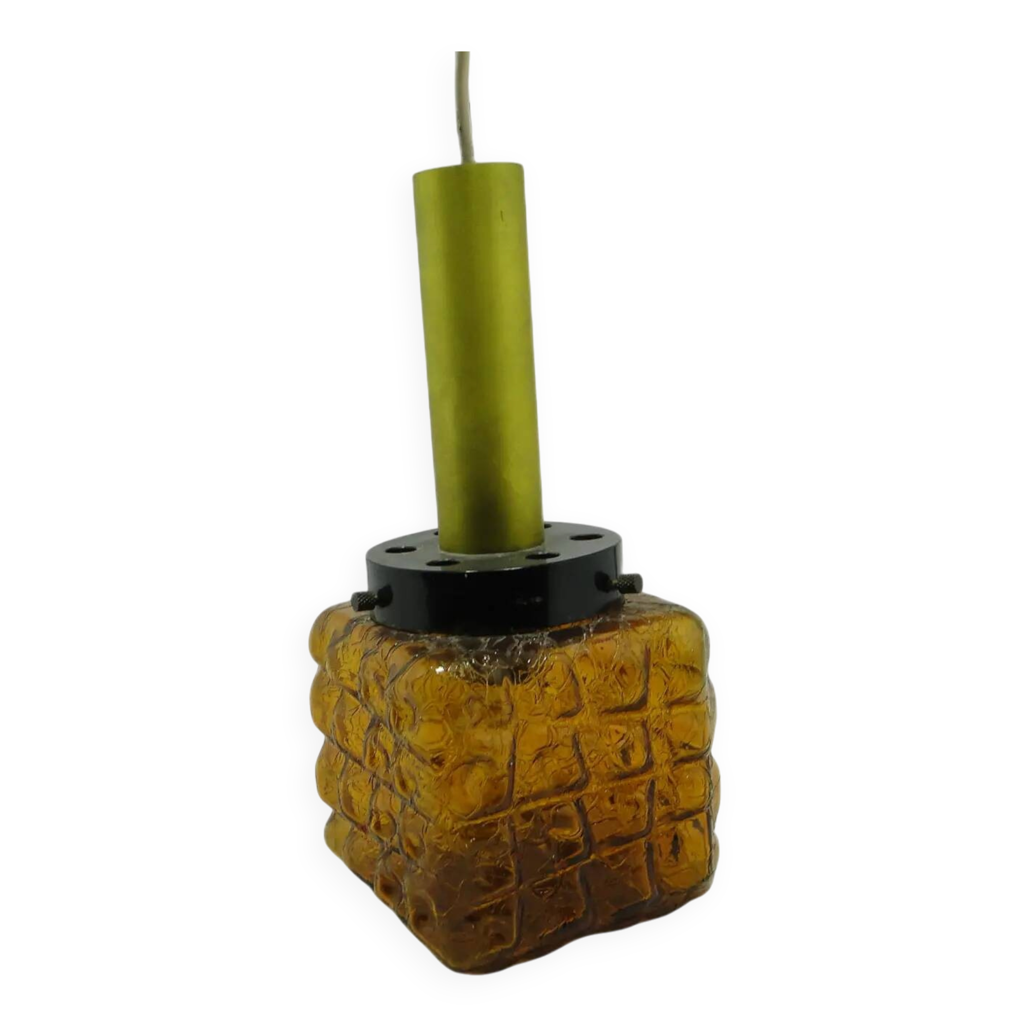 Ceiling lamp, modernism, brown glass, Polam, Poland, 1980s.