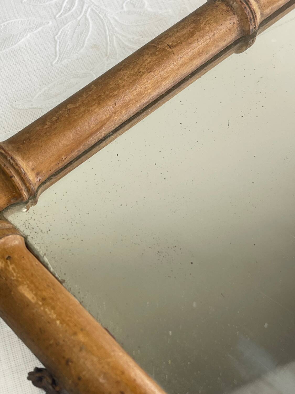 Early 20th Century Bamboo Style Turned Wood Hanging Mirror