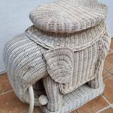 Vintage rattan elephant side table, 70s