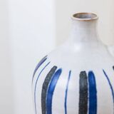 Blue Ceramic Vase by Friedel for PGH Bürgel, Mid-Century Keramik, 1960s, Hand-Painted Stripes