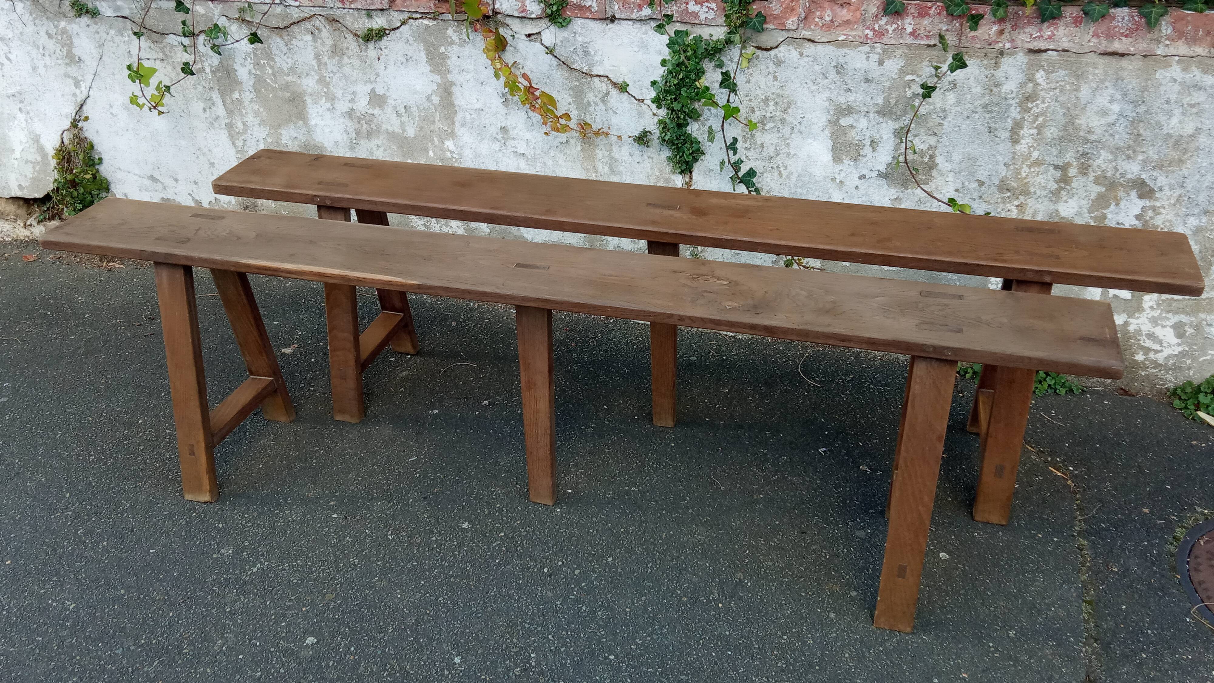 Pair of oak benches 166 cm
